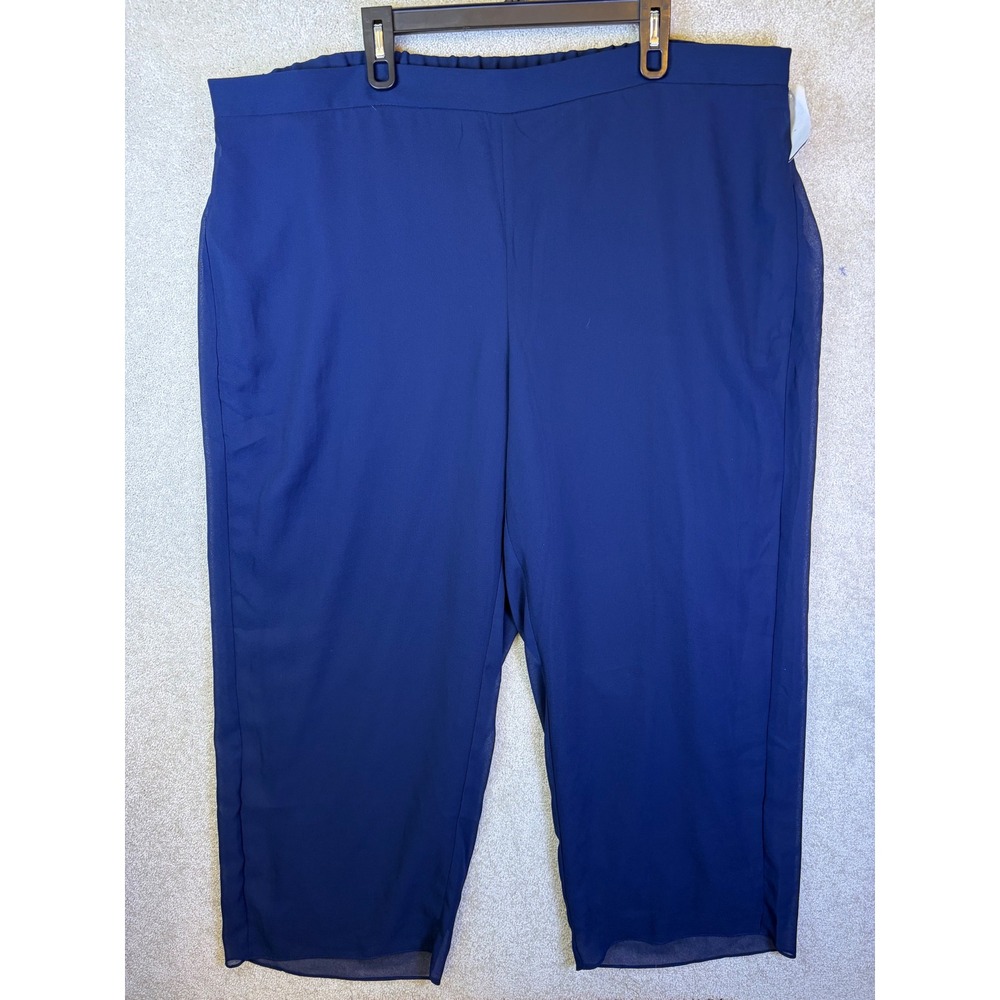 Catherines Pants Womens 24W Blue Chiffon Overlay Wide Leg Dressy Layered NEW